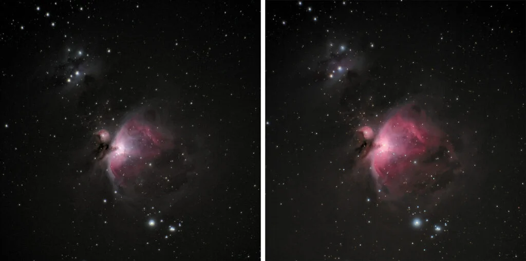 Izquierda: Cámara normal | Derecha: Cámara convertida con filtro astro